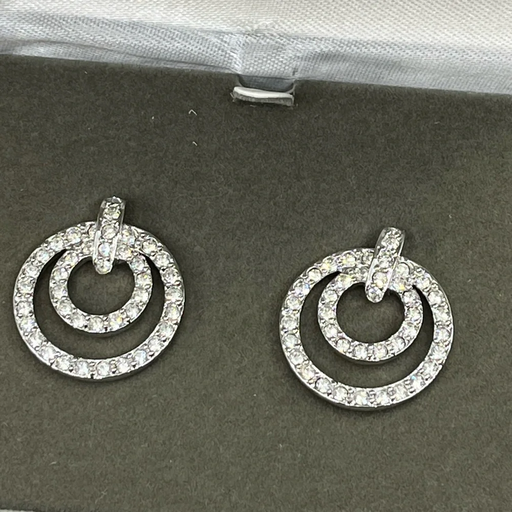 Nolan Miller Glamour Collection Pave Triple Circle Earrings w/ Box and Cert - Picture 5 of 17